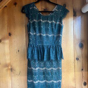 CLOSE OUT SALE: Maeve (Anthropologie) Teal Green Lace Fitted Dress - Size S